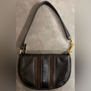 Michael Kors Vintage Small Leather Brown Gold Shoulder Bag Wristlet Mini Zip Top